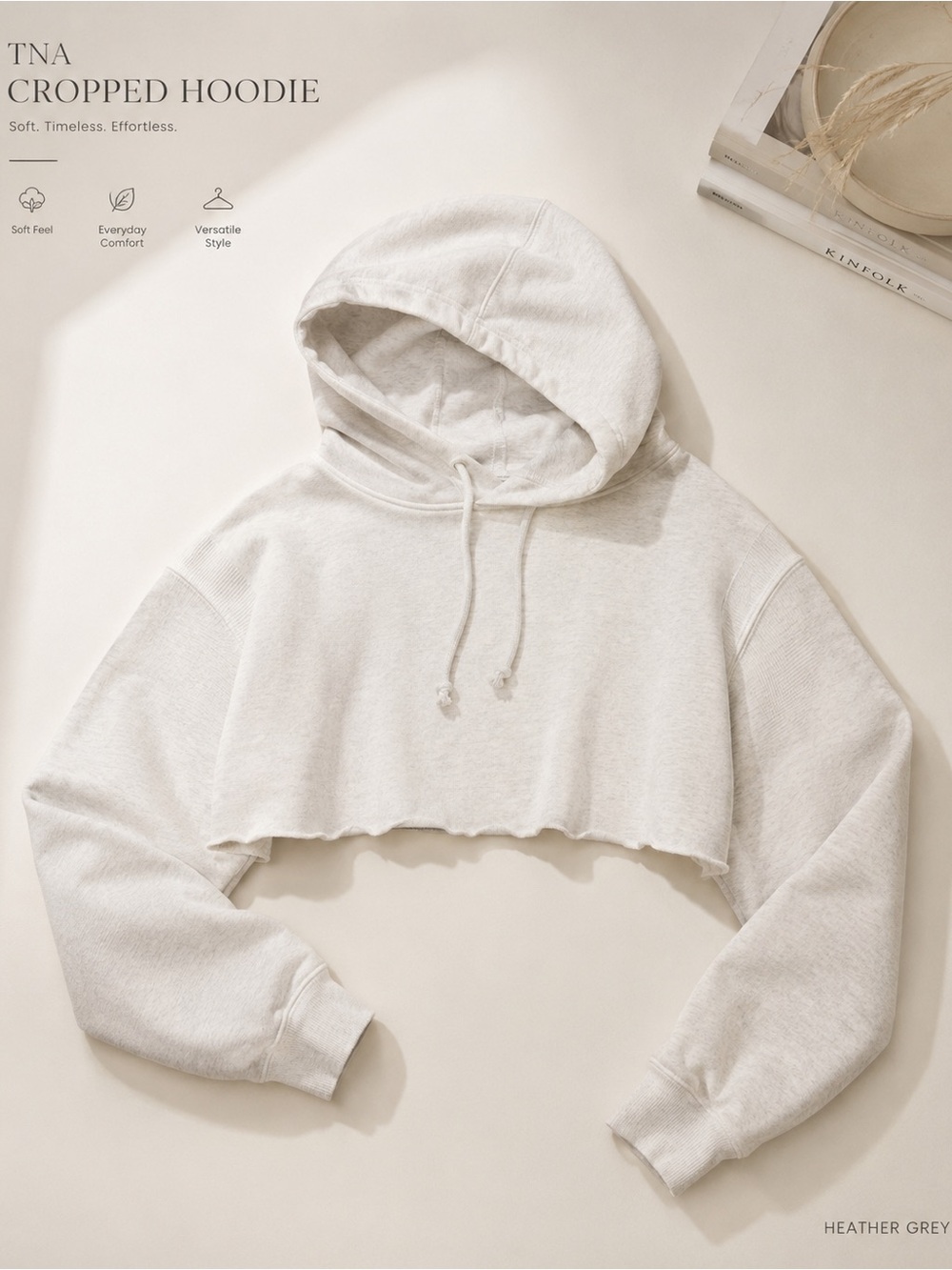 TNA Cropped Hoodie in Heather Grey